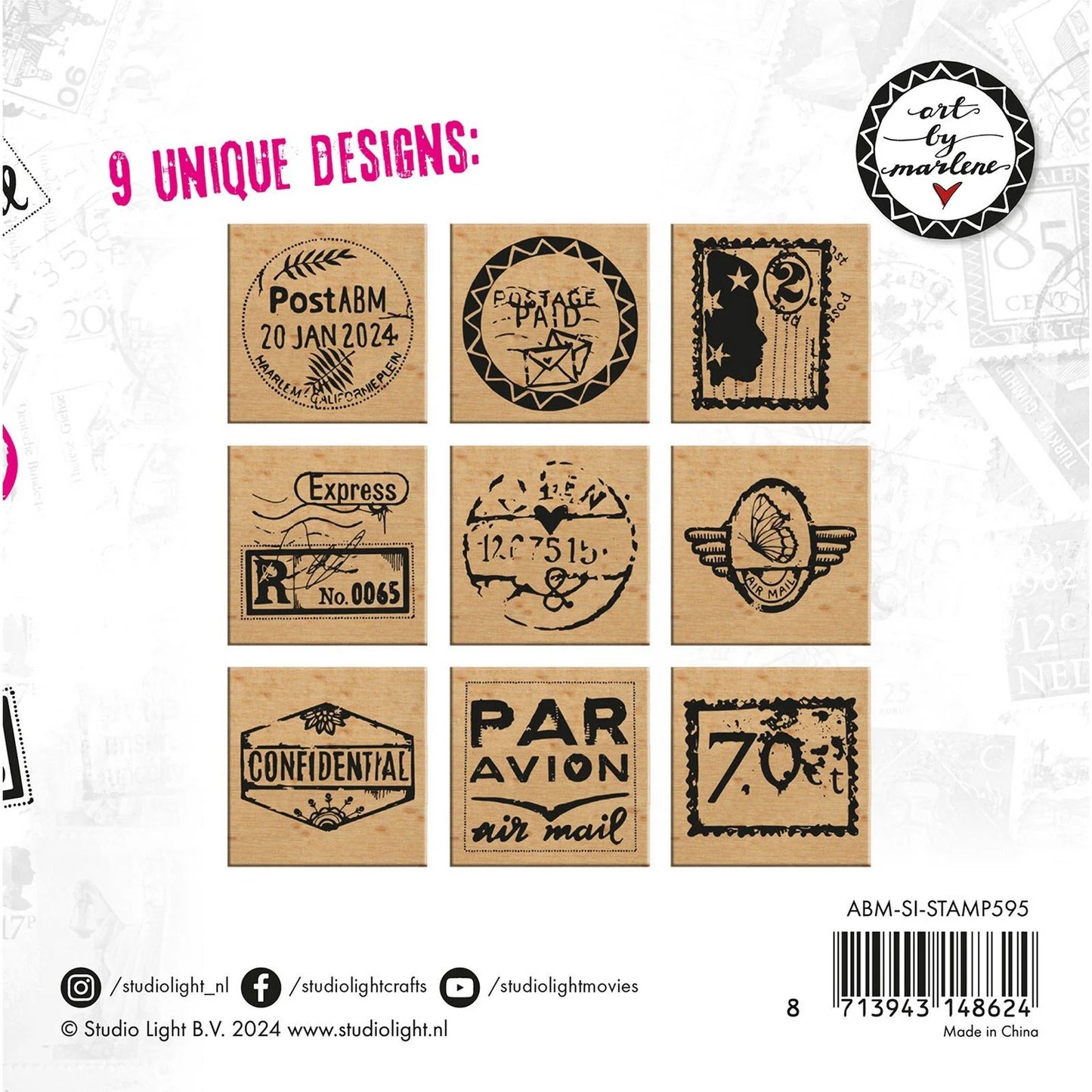 Art By Marlene Signature Collection Wooden Stamp Set - ABM Postage Stamps (9pcs)