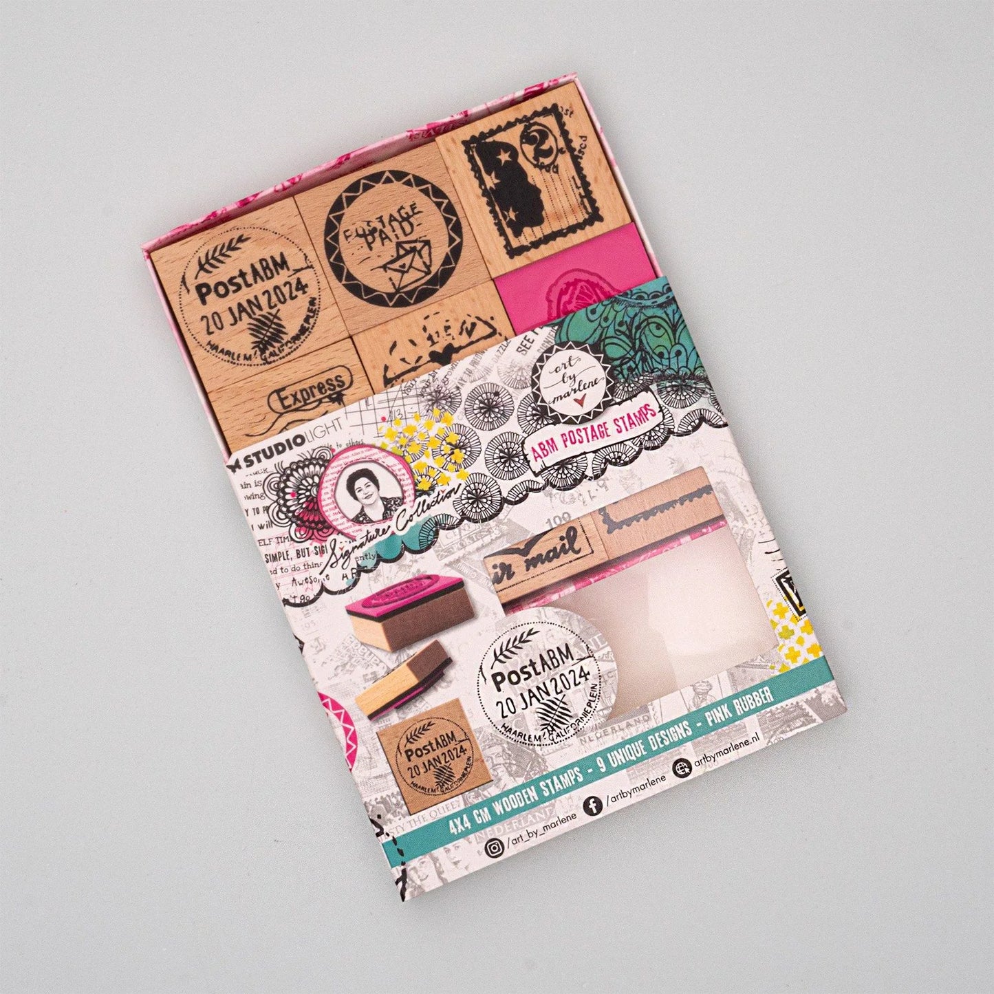 Art By Marlene Signature Collection Wooden Stamp Set - ABM Postage Stamps (9pcs)