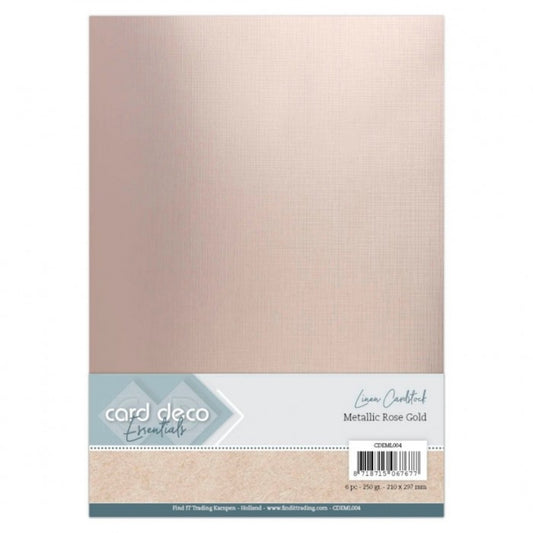 Card Deco Linen Cardstock A4 Metallic Rose Gold (6pcs)