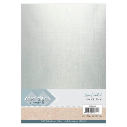 Card Deco Linen Cardstock A4 Metallic Silver (6pcs)