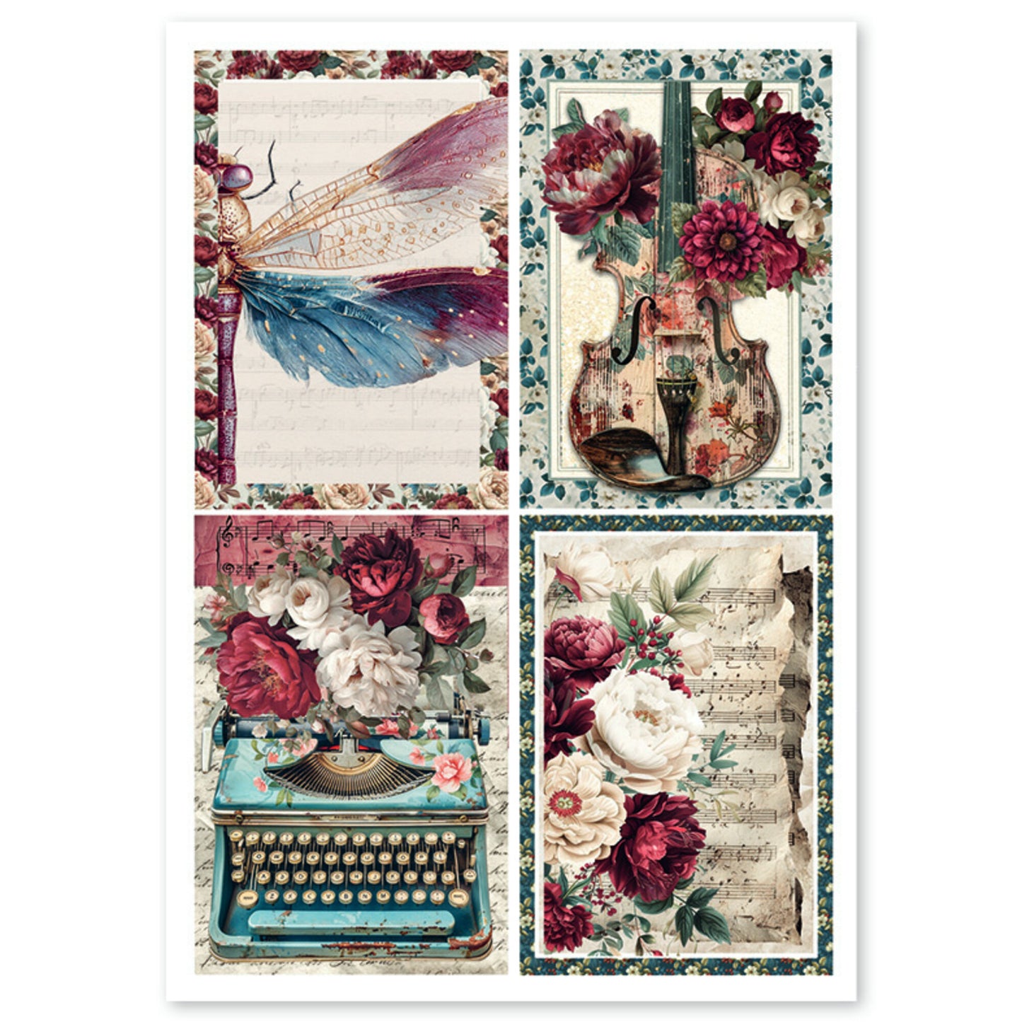 Ciao Bella Bohemian Burgundy A4 Rice Paper Mixed (4pcs)