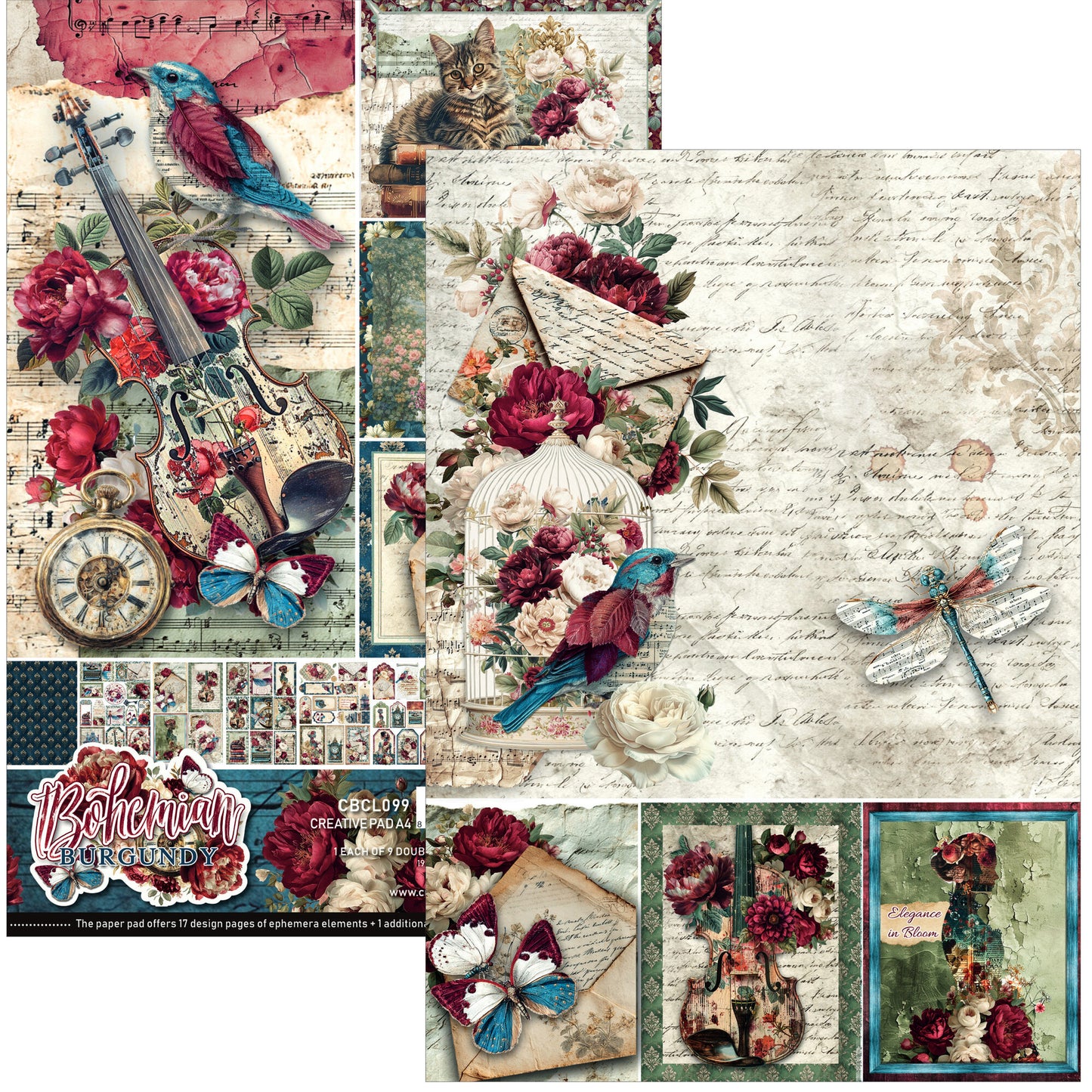 Ciao Bella Bohemian Burgundy A4 Creative Pad (9pcs)