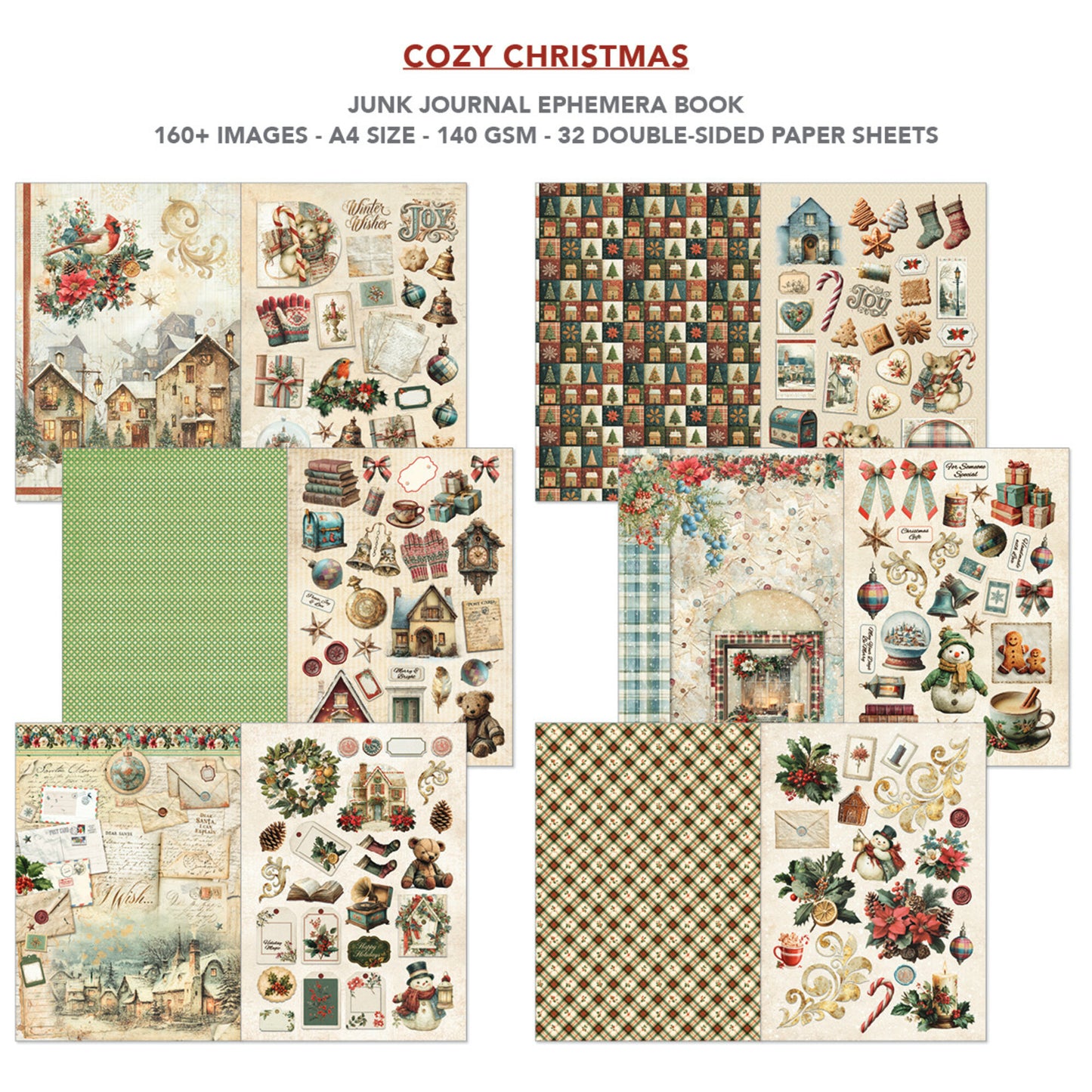 Ciao Bella Cozy Christmas A4 Junk Journal Ephemera Book (32pcs)