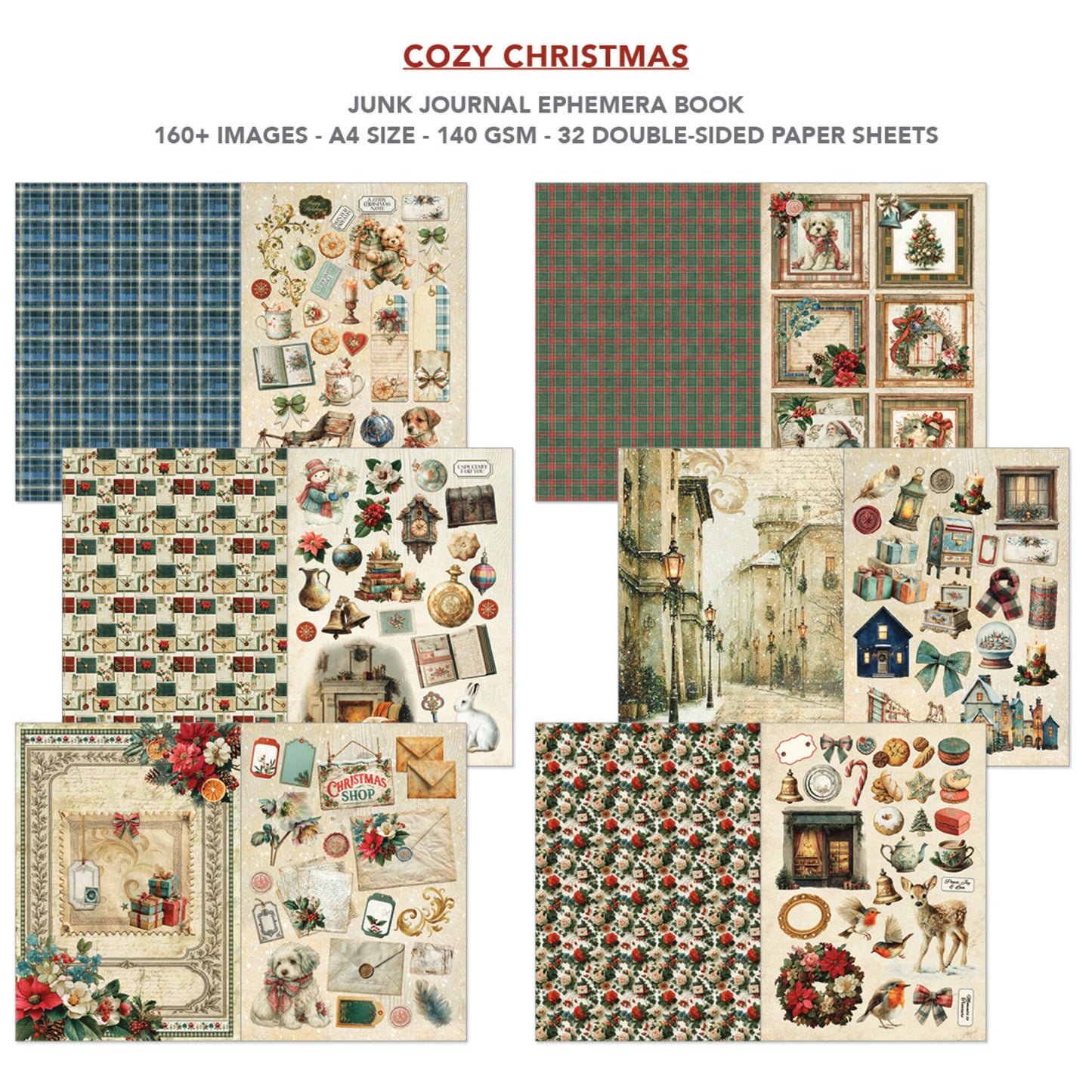 Ciao Bella Cozy Christmas A4 Junk Journal Ephemera Book (32pcs)