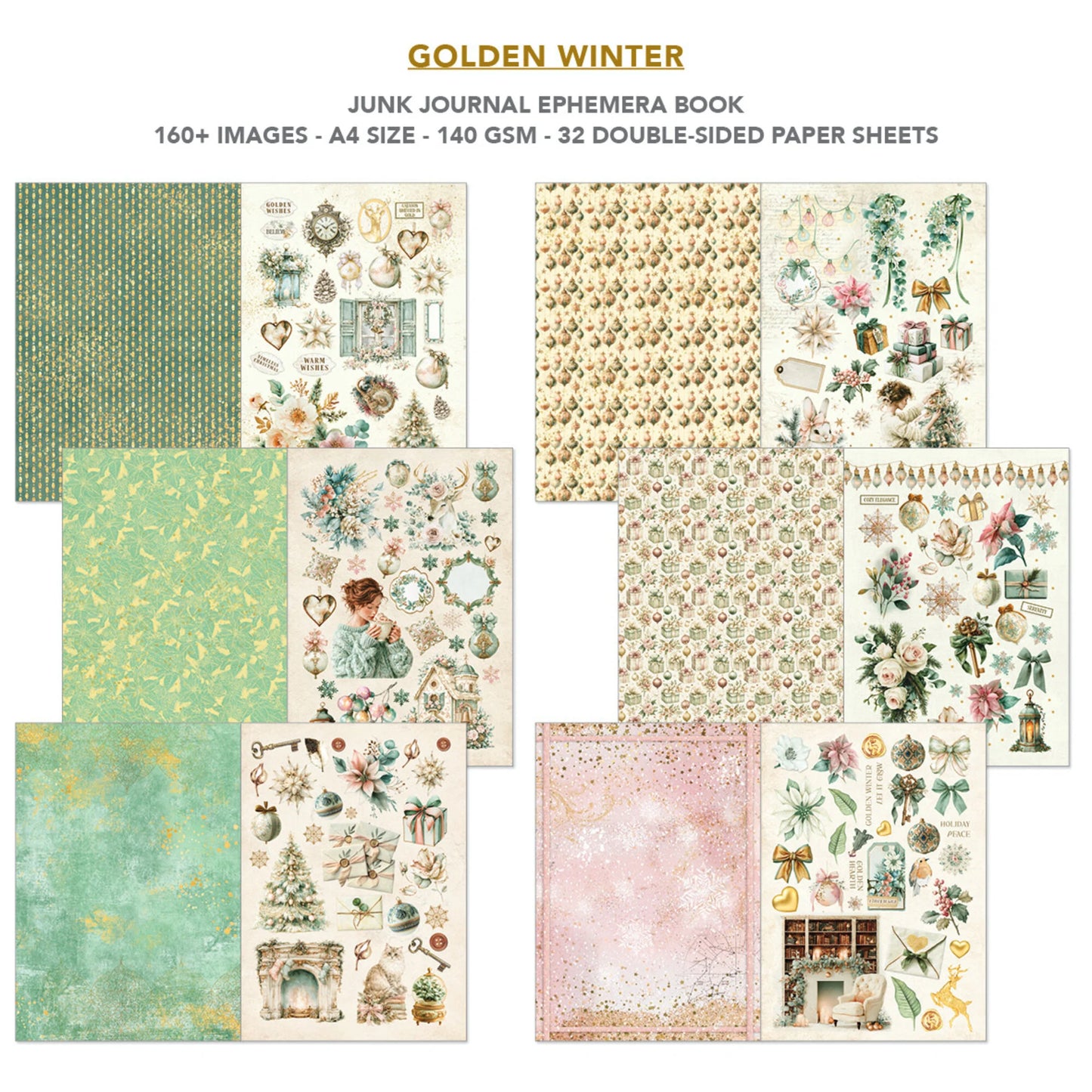 Ciao Bella Golden Winter A4 Junk Journal Ephemera Book (32pcs)