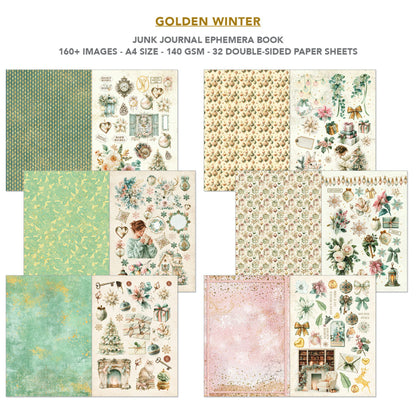 Ciao Bella Golden Winter A4 Junk Journal Ephemera Book (32pcs)