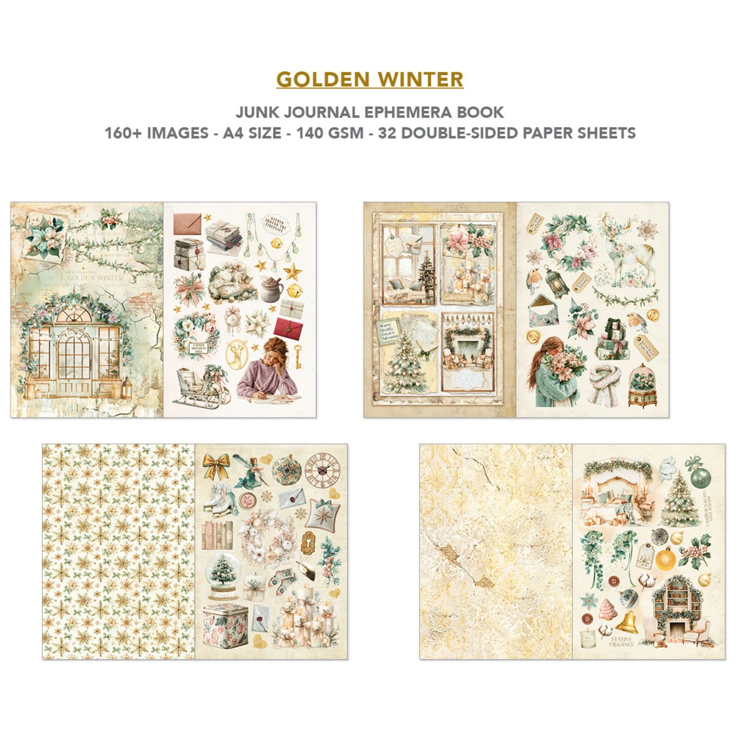 Ciao Bella Golden Winter A4 Junk Journal Ephemera Book (32pcs)