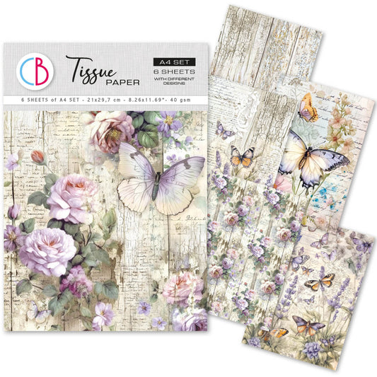 Ciao Bella Tissue Paper A4 Whismical Butterflies (6pcs)