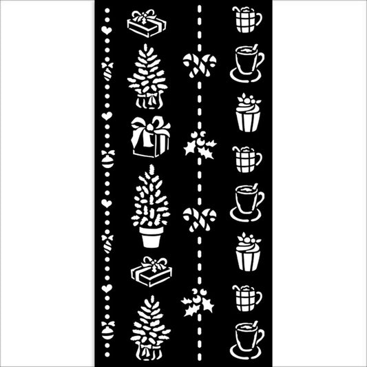 Stamperia 12 x 25cm Thick Stencil Christmas Border Gift And Cups