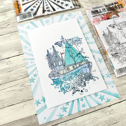 #164 - 6"x6" Stencil - Stars & Rays