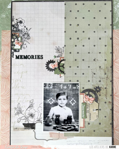 Les Ateliers De Karine Vintage Journal - Pack of 6 Printed Papers + 1 Acetate