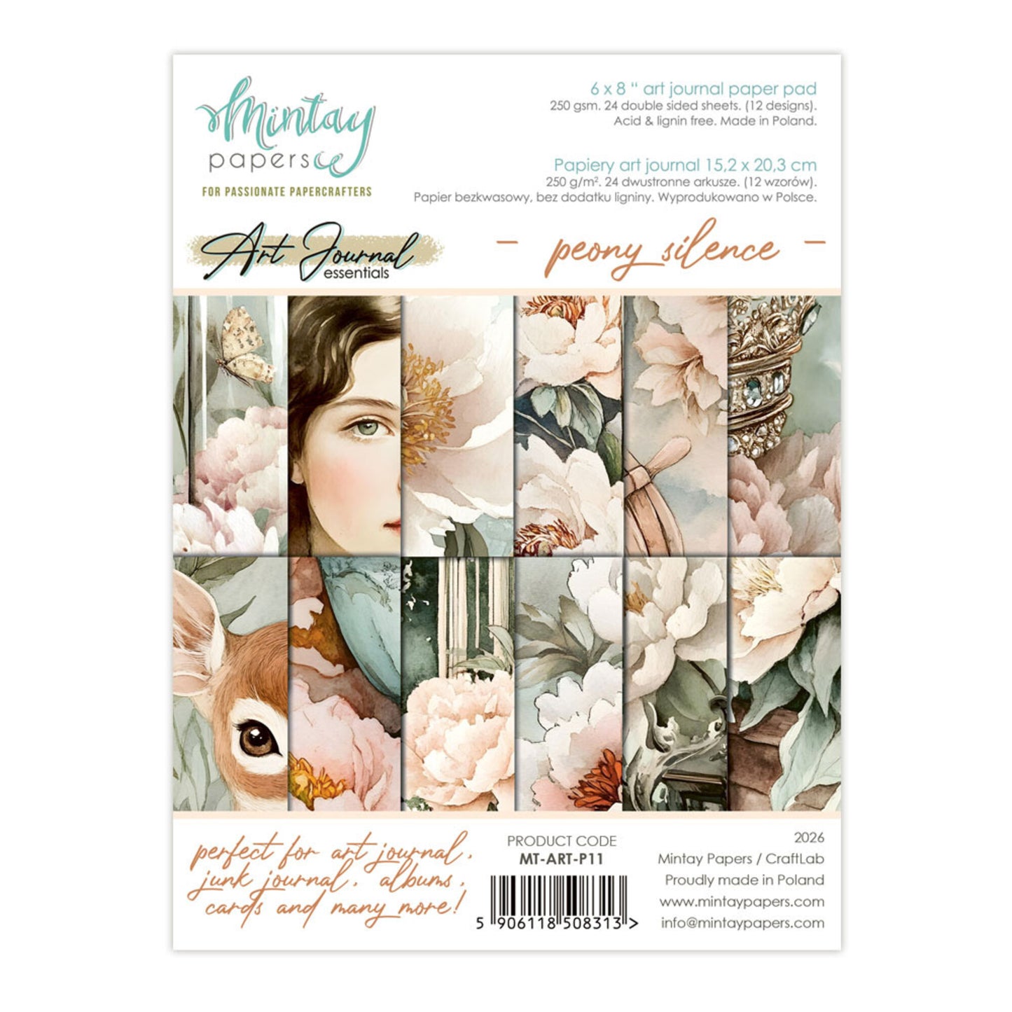 Mintay Art Journal Paper Pad 6x8 Inch Peony Silence