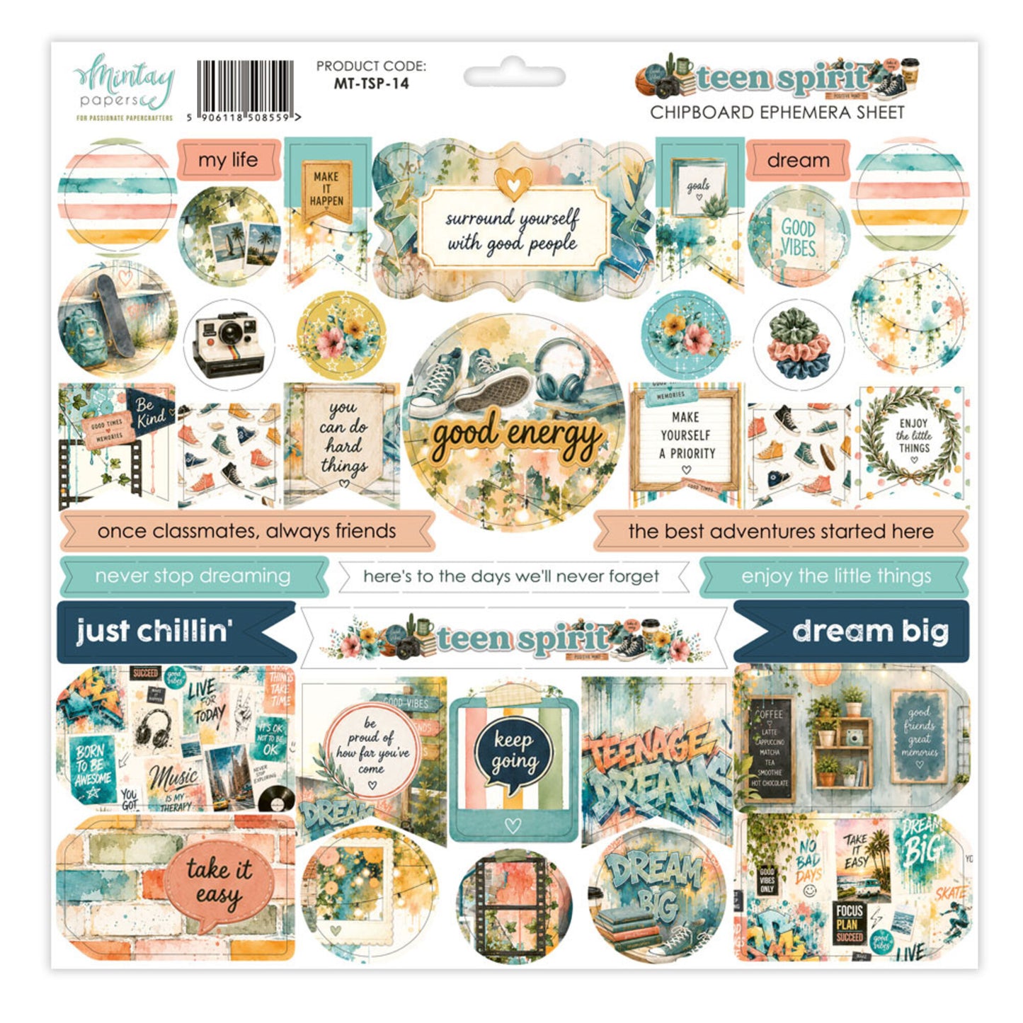 Mintay Teen Spirit 12x12 Inch Chipboard Ephemera Sheet