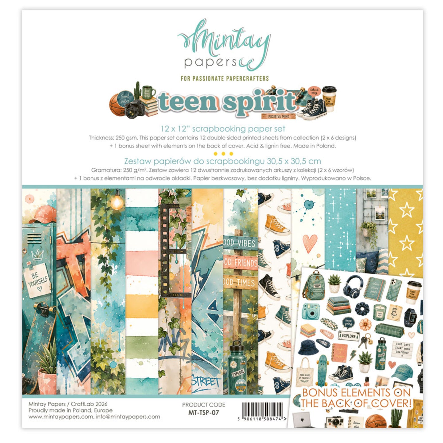 Mintay Teen Spirit 12x12 Inch Scrapbooking Paper Set