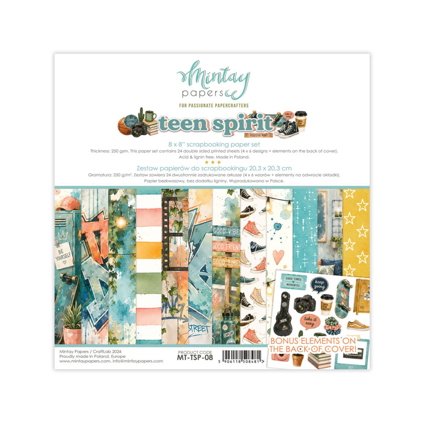 Mintay Teen Spirit 8x8 Inch Scrapbooking Paper Set