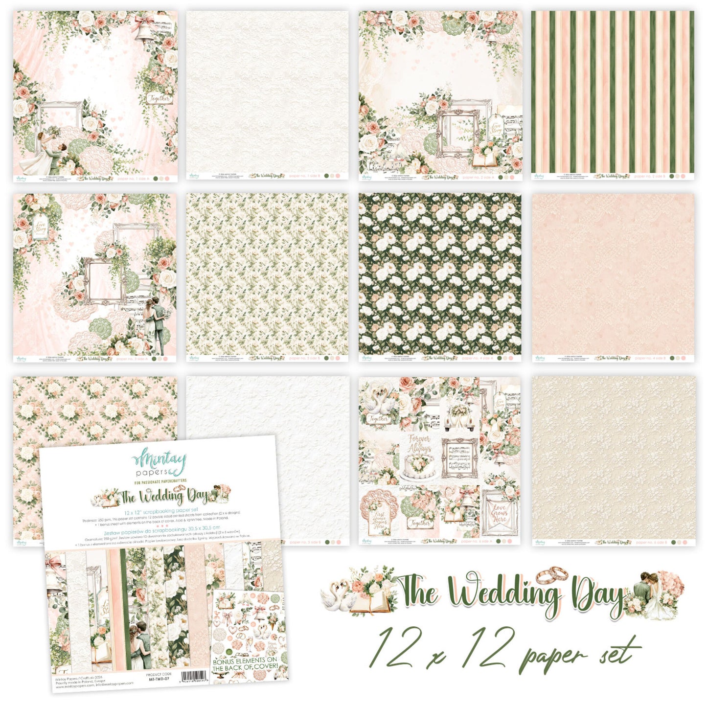 Mintay The Wedding Day 12x12 Inch Scrapbooking Paper Set