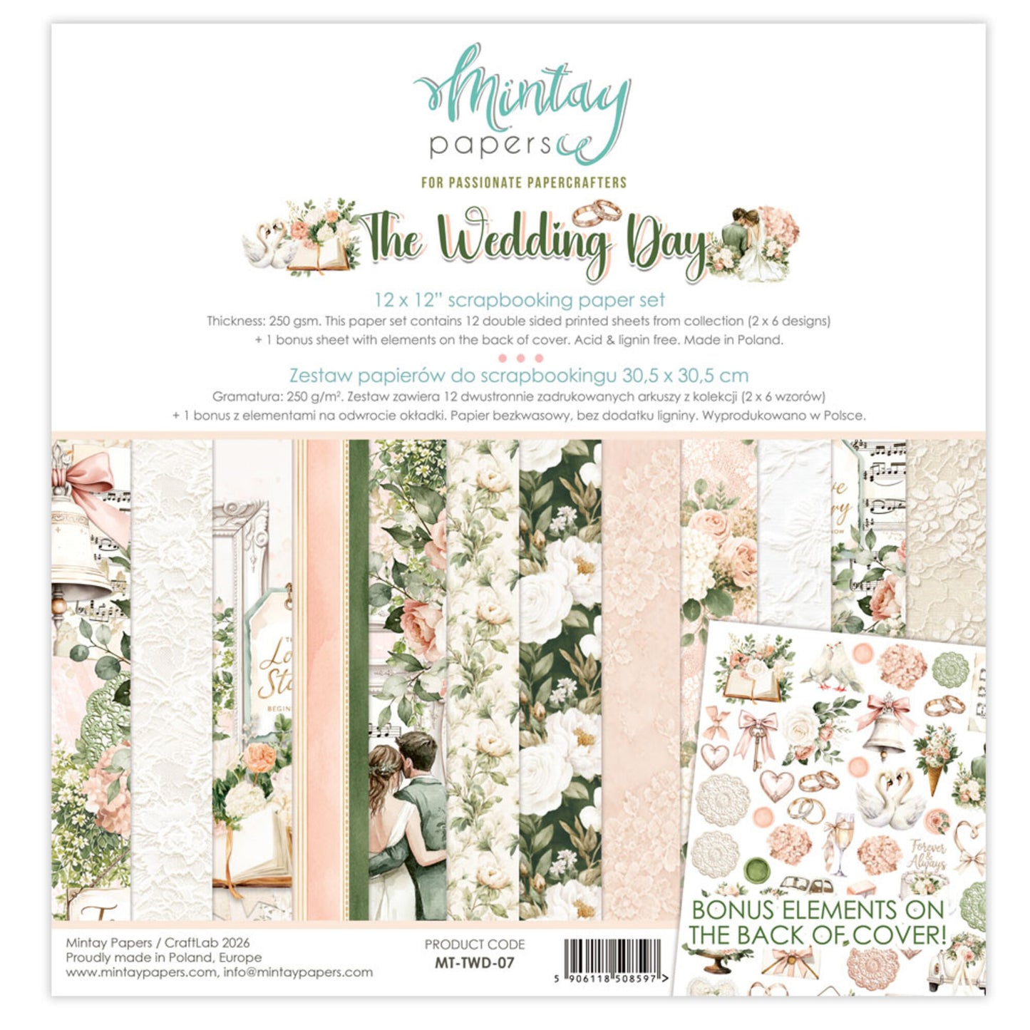 Mintay The Wedding Day 12x12 Inch Scrapbooking Paper Set