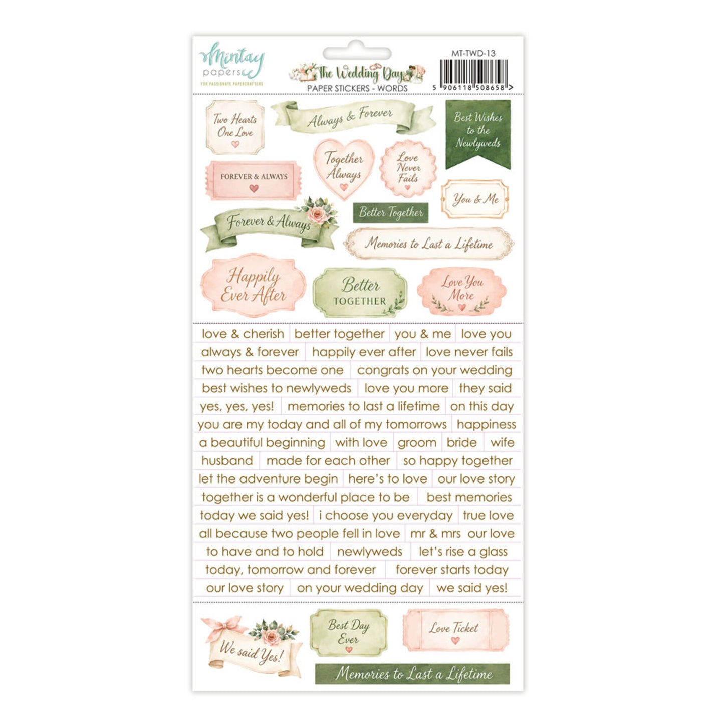 Mintay The Wedding Day 6x12 Inch Paper Stickers Words