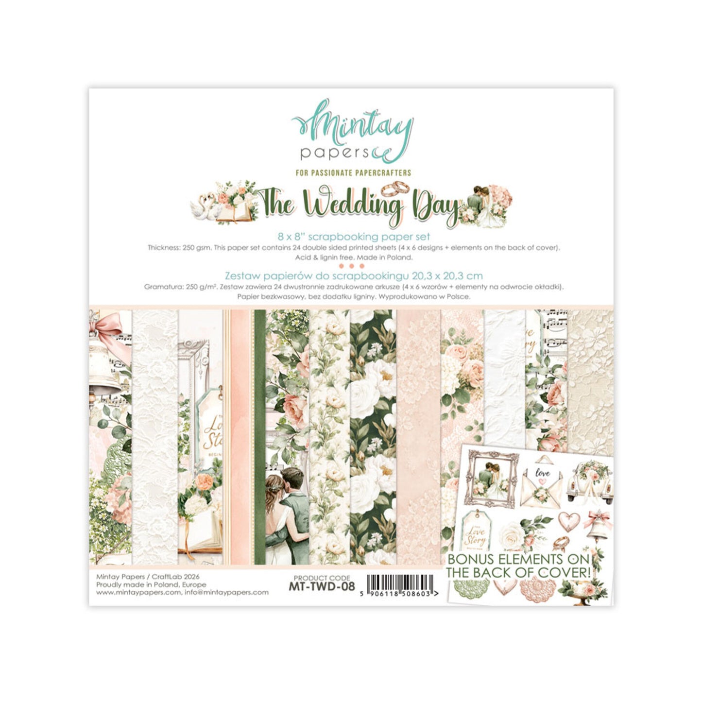 Mintay The Wedding Day 8x8 Inch Scrapbooking Paper Set