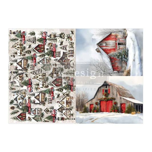 Re-Design with Prima Snowy Village Charm A3 Decoupage Fiber Pack (2pcs)