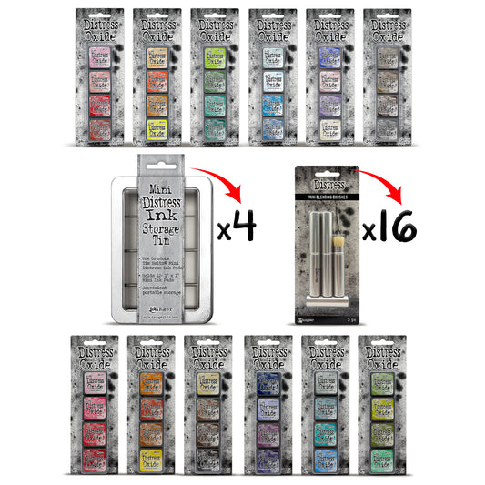 Ranger Tim Holtz Distress® Mini Oxide Ink Pads Kits 1-12 with 4 Storage Tins & 48 Brushes