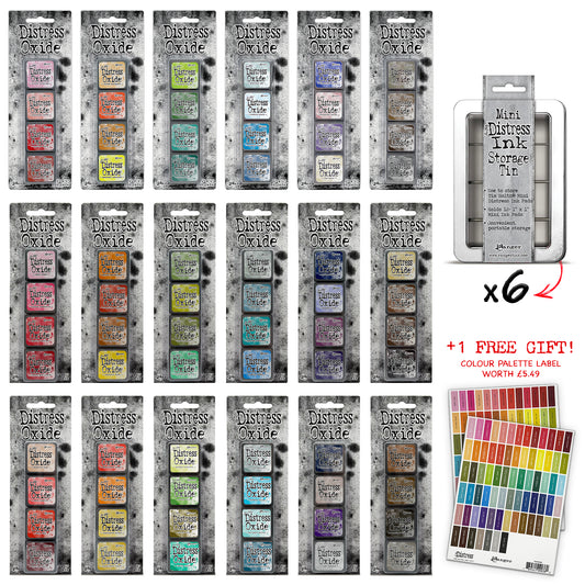 Ranger Tim Holtz Distress® Mini Oxide Ink Pads Kits 1-18 + 6 Storage Tins + Free Mini Ink Pad Labels