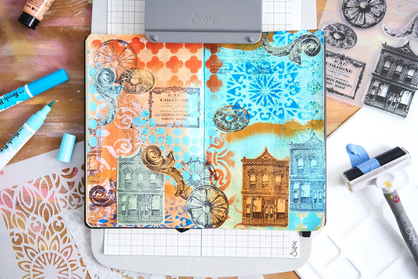 Sizzix Studio A5 Clear Stamps w/ A5 Stencils by Mark Montano Bundle