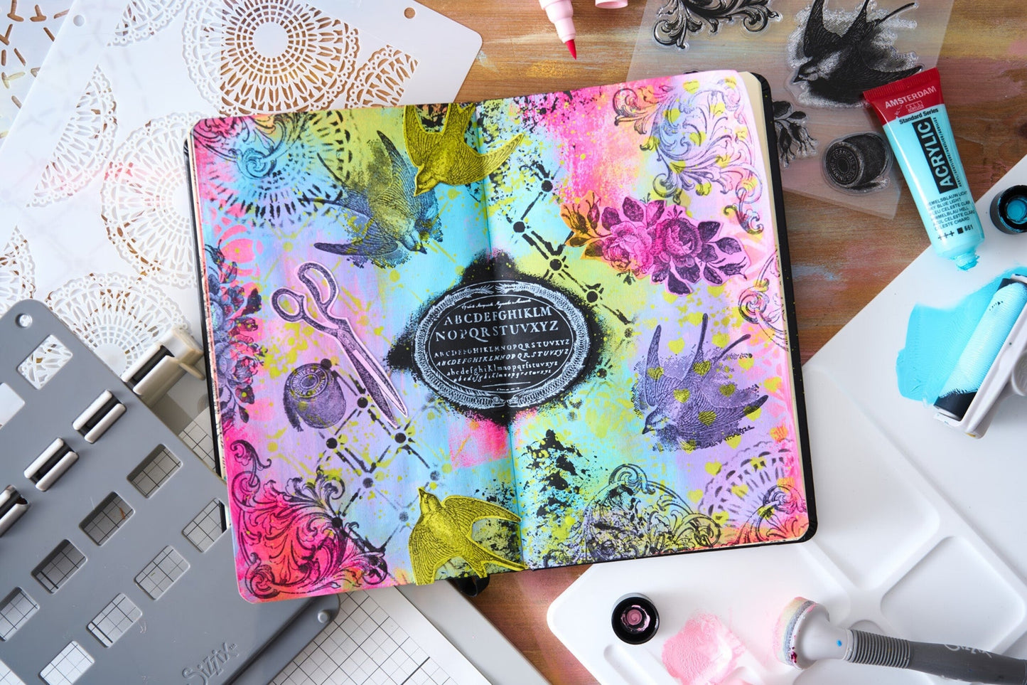 Sizzix Studio A5 Clear Stamps w/ A5 Stencils by Mark Montano Bundle