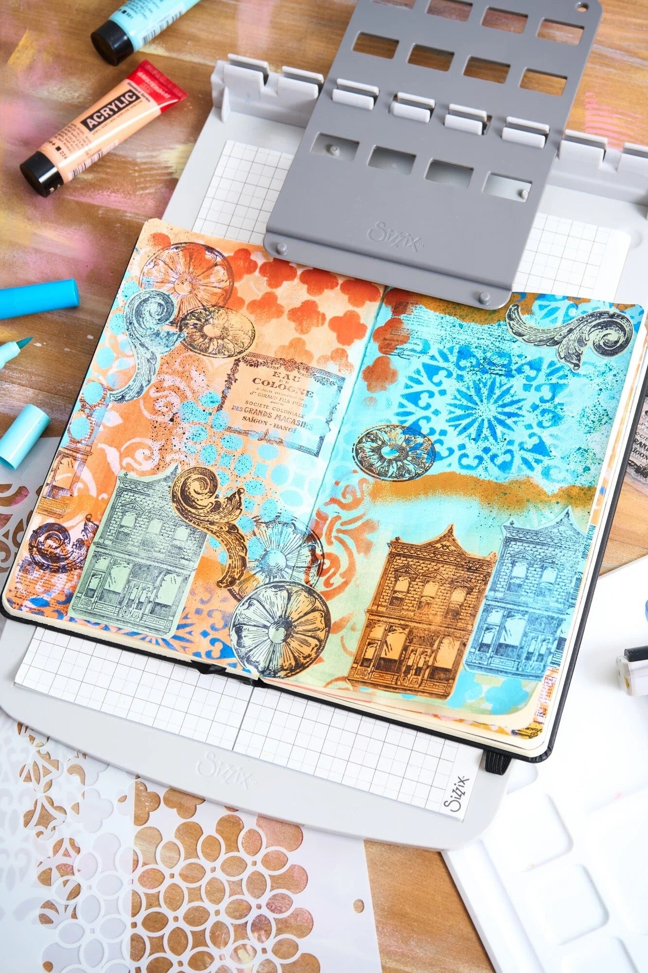 Sizzix Studio A5 Clear Stamps w/ A5 Stencils by Mark Montano Build It (3pcs)