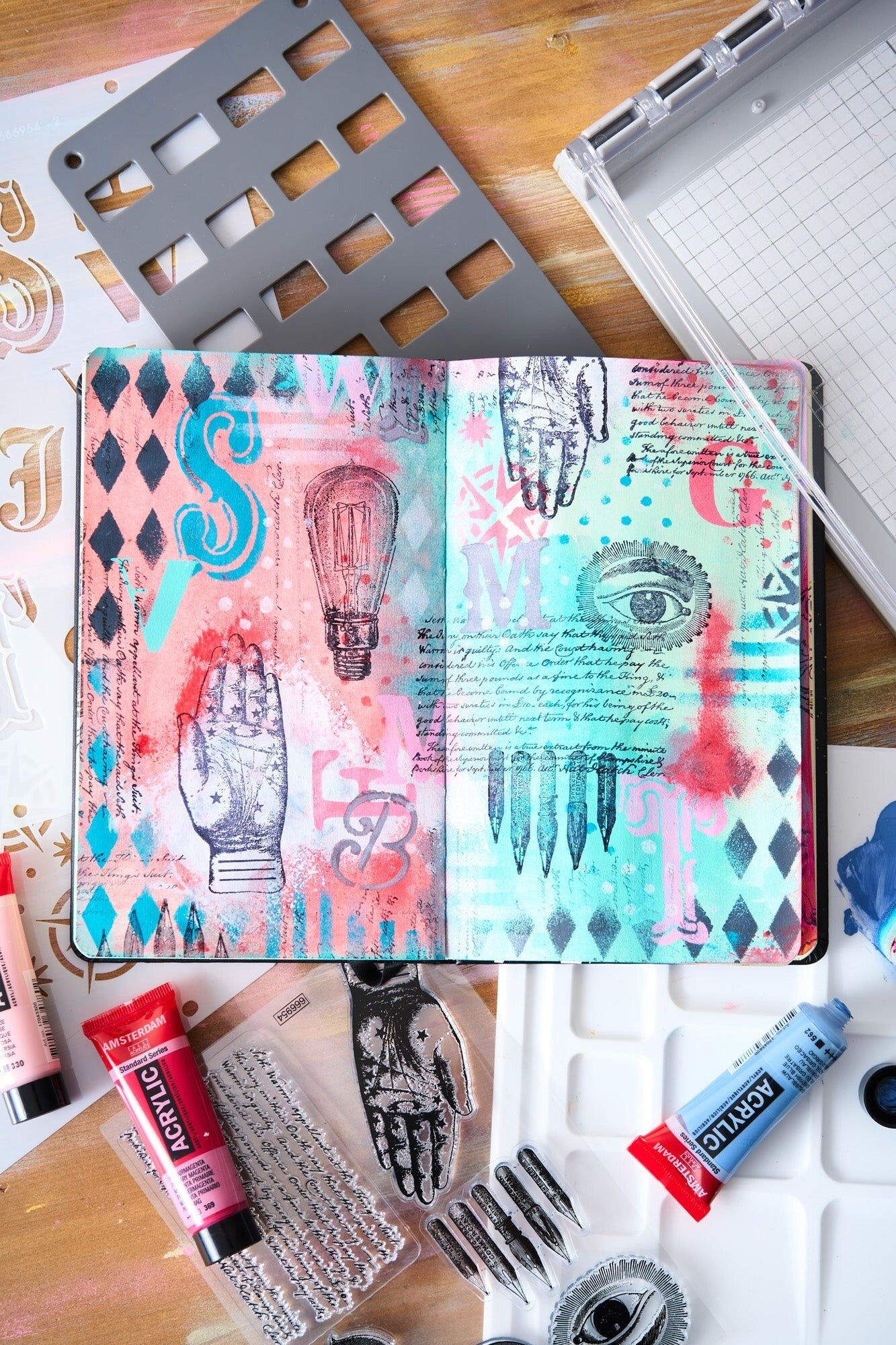 Sizzix Studio A5 Clear Stamps w/ A5 Stencils by Mark Montano Bundle