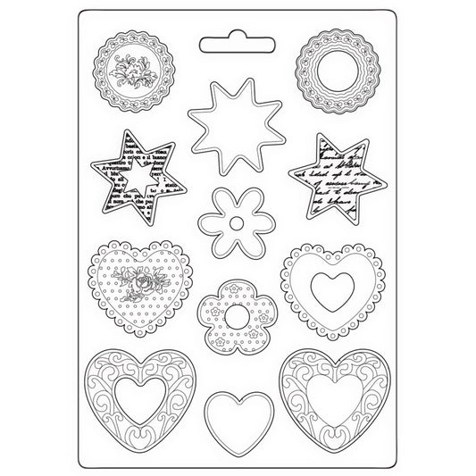 Stamperia Soft Mould A4 Blue Land Stars And Hearts