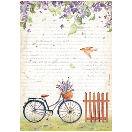 Stamperia A4 Rice Paper Create Happiness Welcome Home Bicycle