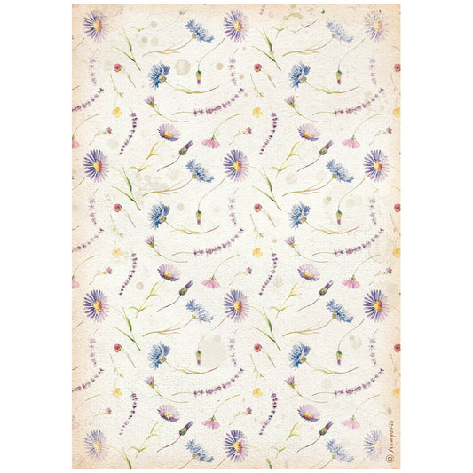 Stamperia A4 Rice Paper Create Happiness Welcome Home Blue Flowers