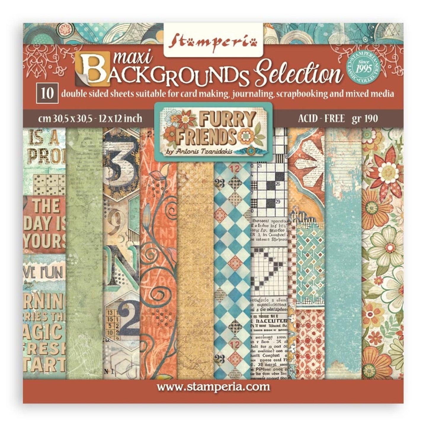 Stamperia Furry Friends 12x12 Inch Paper Pack Maxi Background Selection