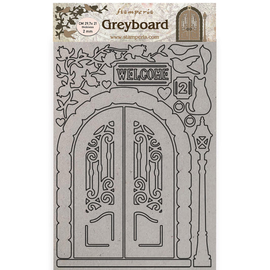 Stamperia A4 Greyboard 2 mm Casa Granada Welcome Door