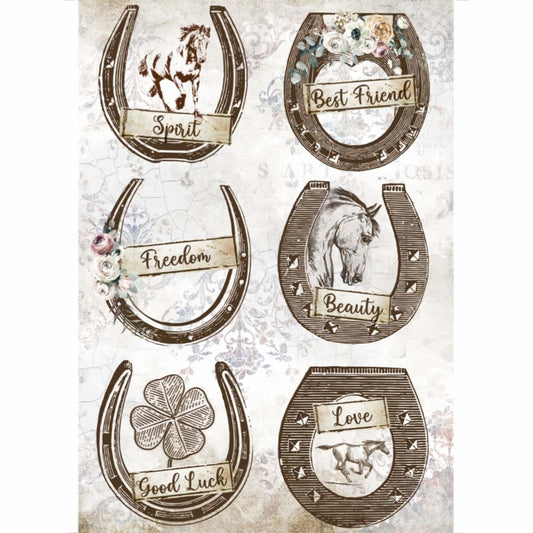 Stamperia A4 Rice Paper Romantic Horses Horseshoes