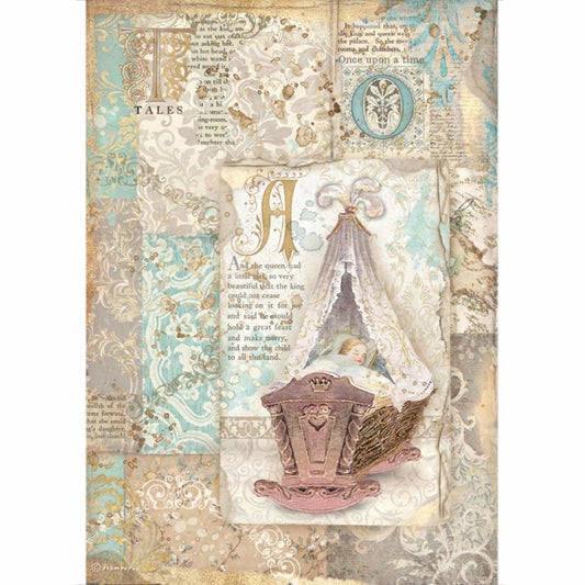 Stamperia A4 Rice Paper Sleeping Beauty Cradle