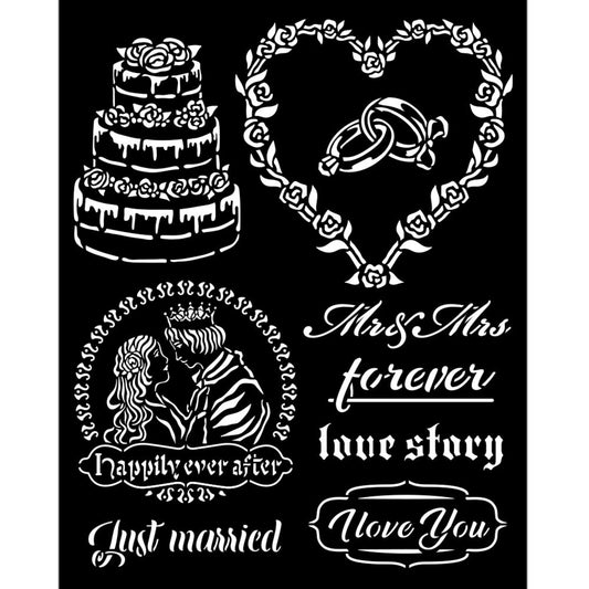 Stamperia 20 x 25cm Thick Stencil Sleeping Beauty Just Married