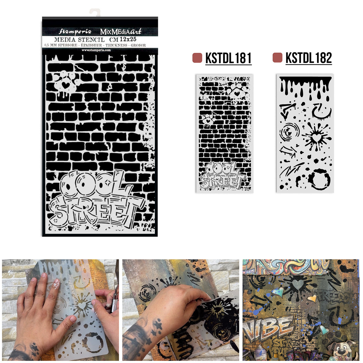 Stamperia Furry Friends 2 Thick Stencils 12x25cm Cool Street Bricks by Antonis Tzanidakis