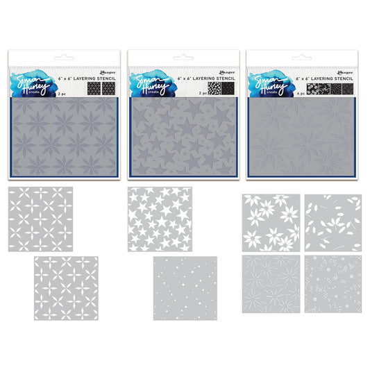 Ranger Simon Hurley create. Layering Stencils Bundle - Festive Poinsettias, Sparkling Stars & Spiral Star