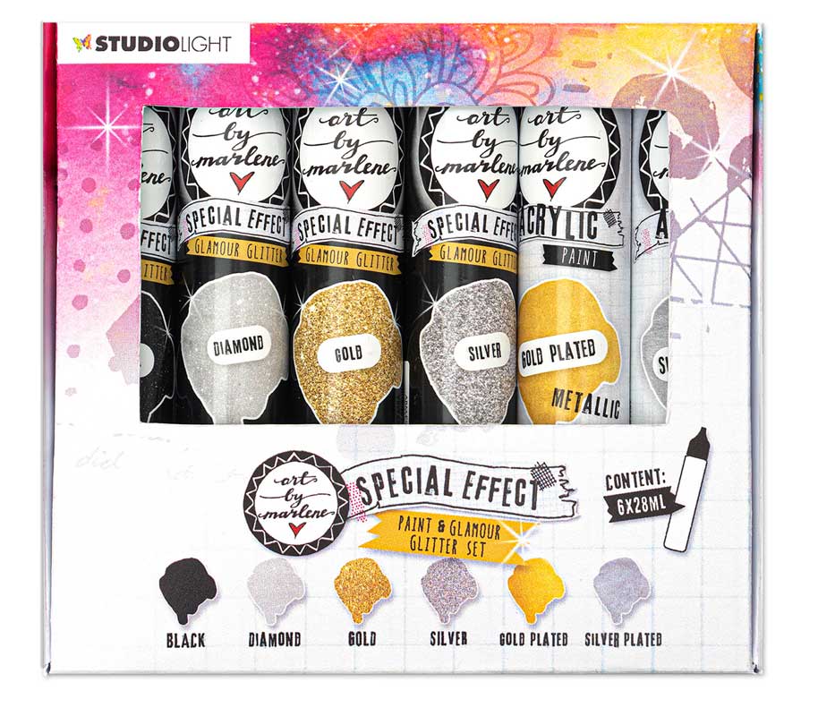 Art By Marlene Essentials Paint and Glamour Glitter Set Special Effect (6x28ml)