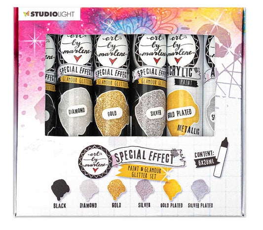 Art By Marlene Essentials Paint and Glamour Glitter Set Special Effect (6x28ml)