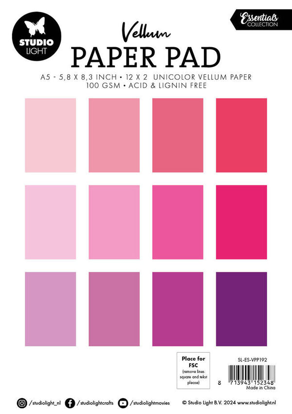 Studio Light Shades of Pink A5 Essentials Vellum Paper Pad – AALL & Create