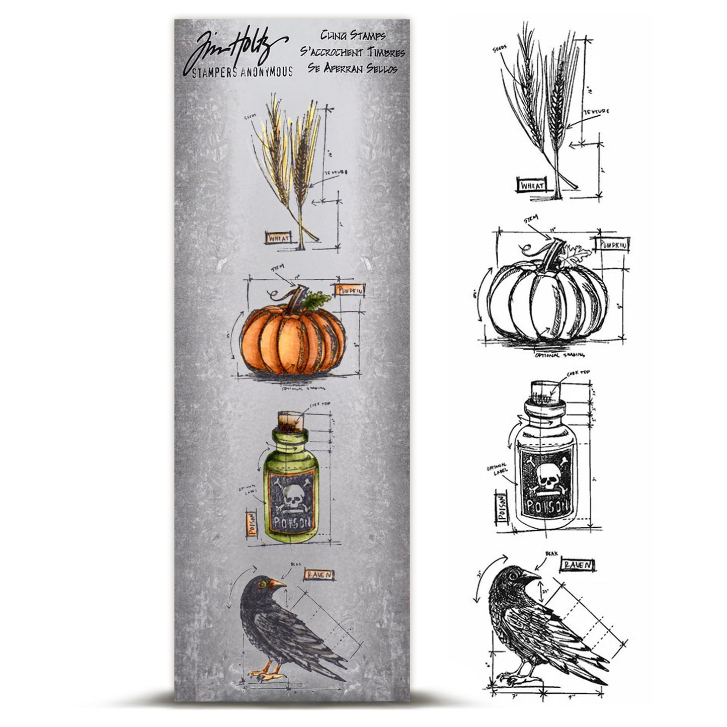Stampers Anonymous Tim Holtz Mini Blueprints Strip Cling Stamps 3"X10" - Halloween #2