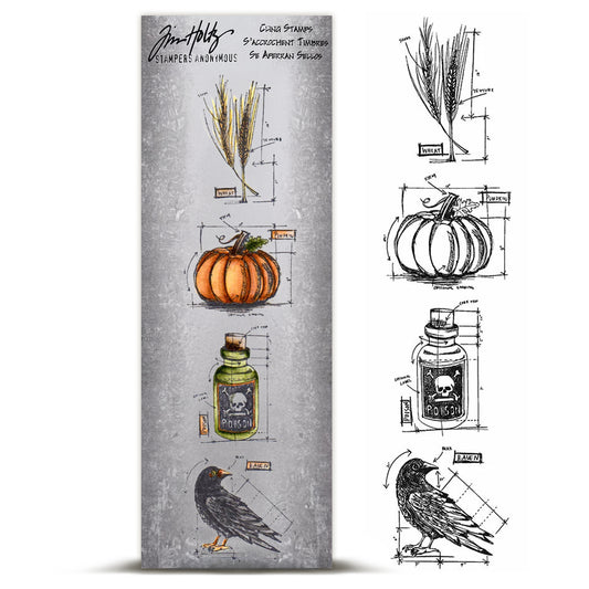 Stampers Anonymous Tim Holtz Mini Blueprints Strip Cling Stamps 3"X10" - Halloween #2