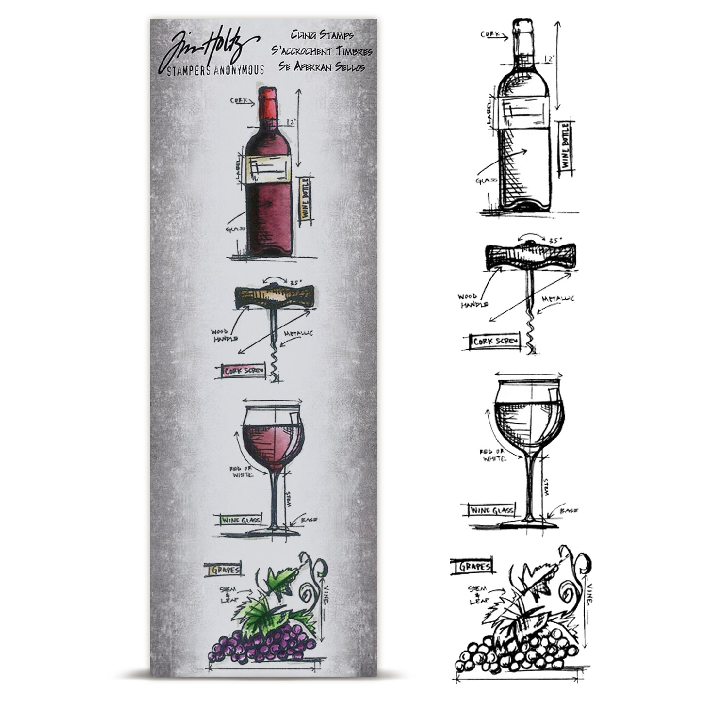 Stampers Anonymous Tim Holtz Mini Blueprints Strip Wine Cling Rubber Stamps