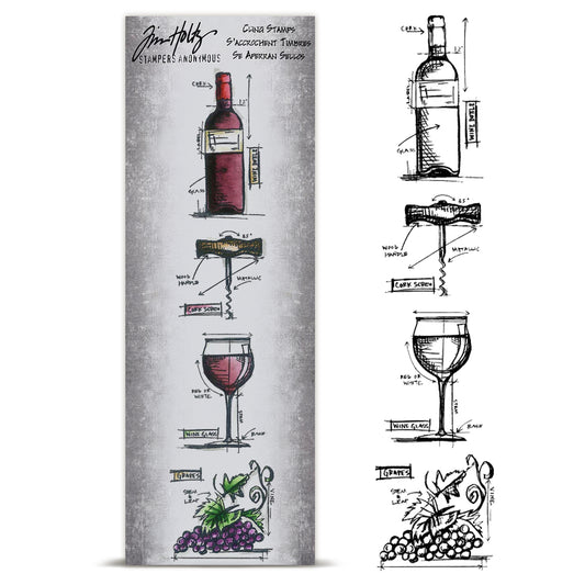 Stampers Anonymous Tim Holtz Mini Blueprints Strip Wine Cling Rubber Stamps