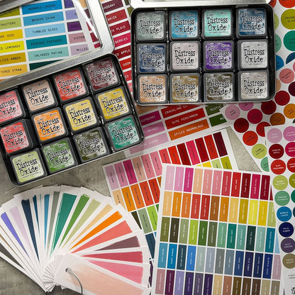 Ranger Tim Holtz Distress® Mini Oxide Ink Pads - Kits 13-18 with 6 Brushes + Free Mini Ink Pad Labels