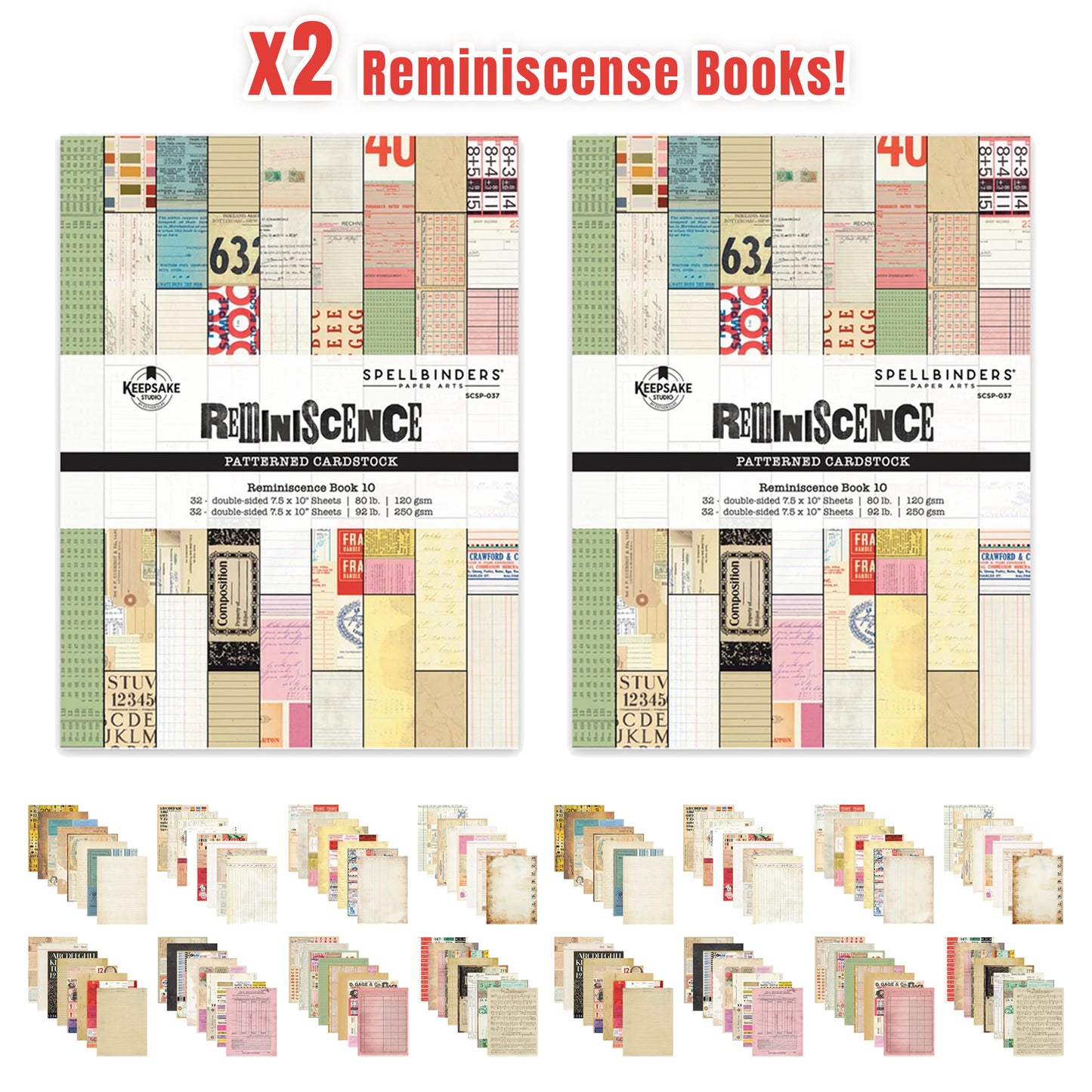 Spellbinders Turn the Page Reminiscense Book 10 Patterned Cardstock by Esther Glas x2